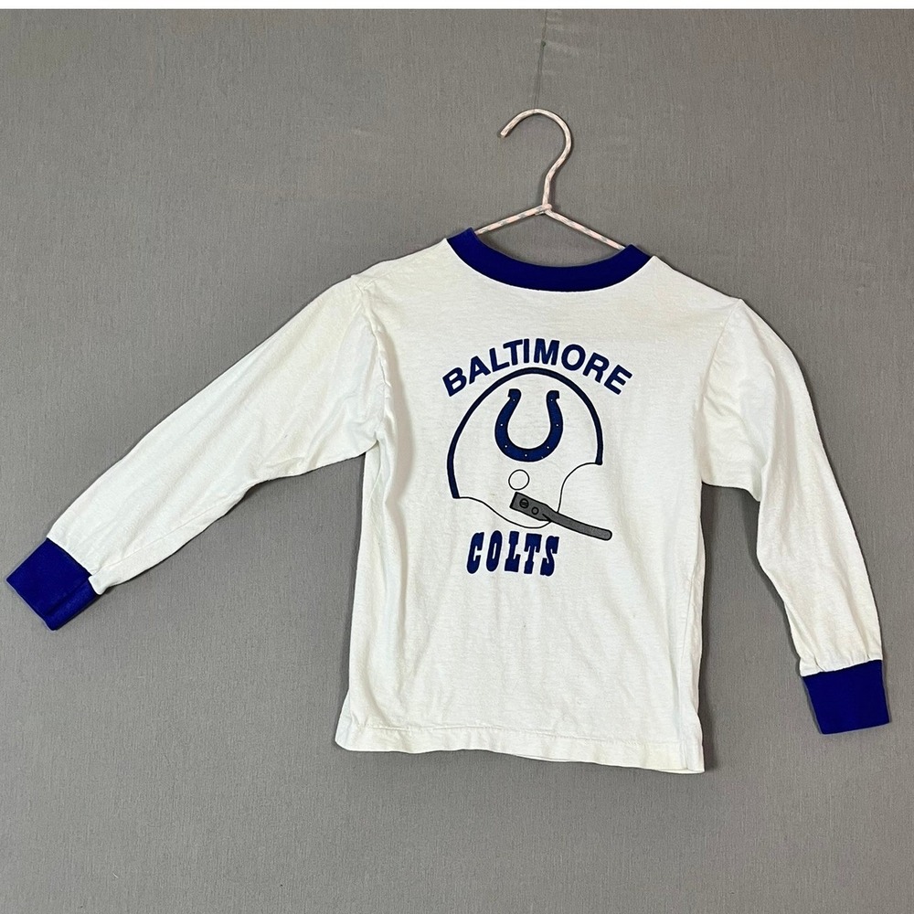 Baltimore Colts Vintage Allison Long Sleeve Shirt Kids M White Blue NFL Football